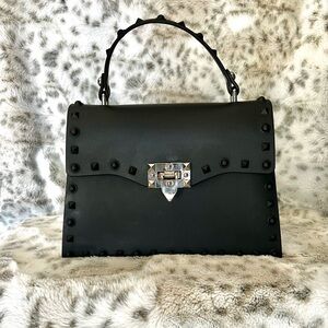 Studded Top Handle Black Handbag